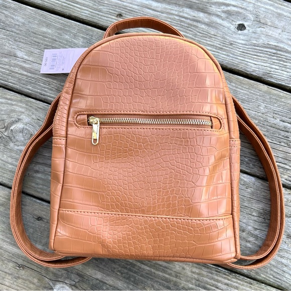 NWT Wild Fable Caramel Brown Crocodile Skin Backpack Purse - Picture 5 of 15
